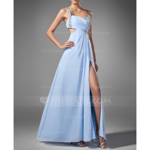 JJ's House Dresses & Skirts - JJ's House prom gown one-shoulder chiffon beading sequin split-front cut-out wai